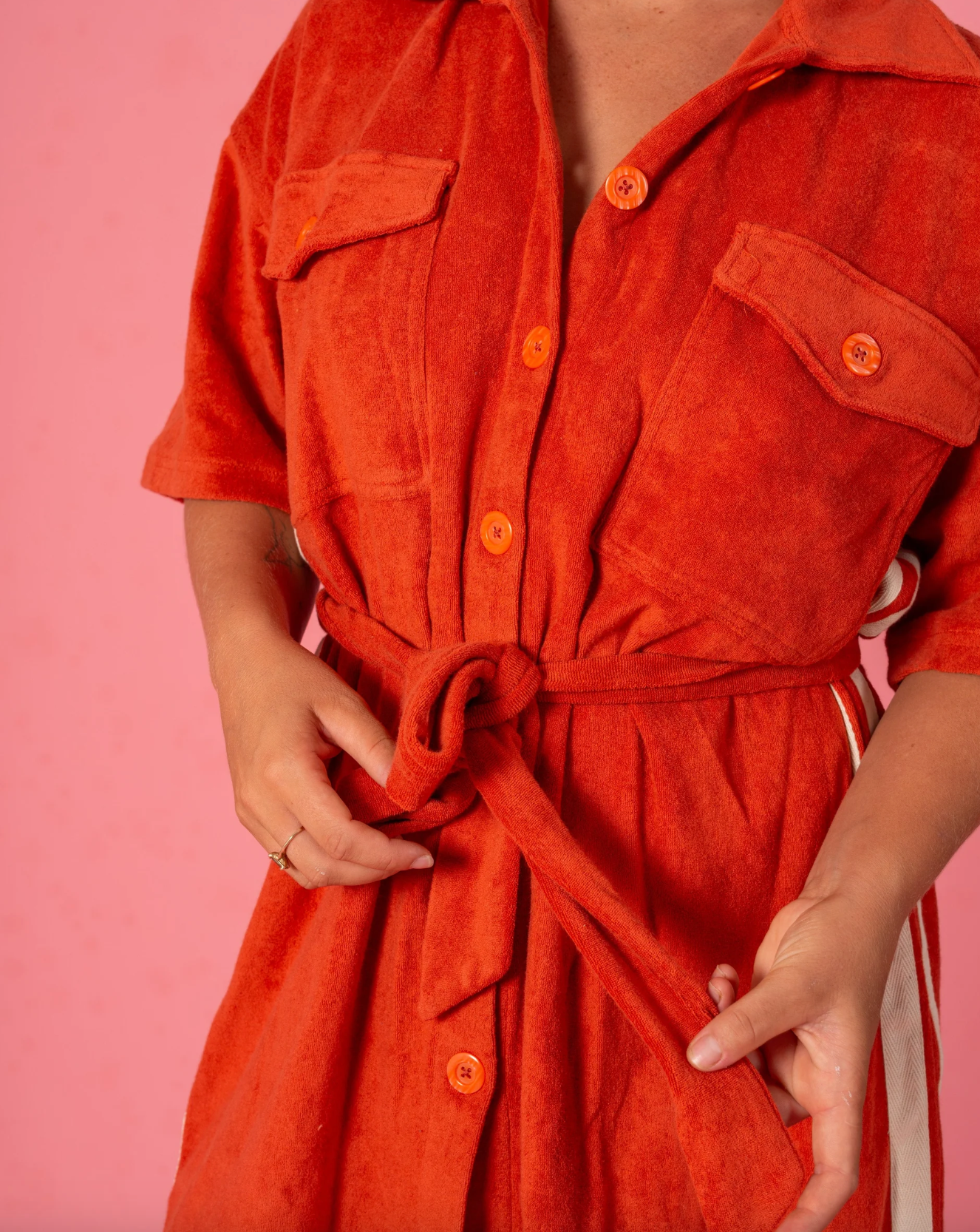 TERRY SHIRT DRESS - RED