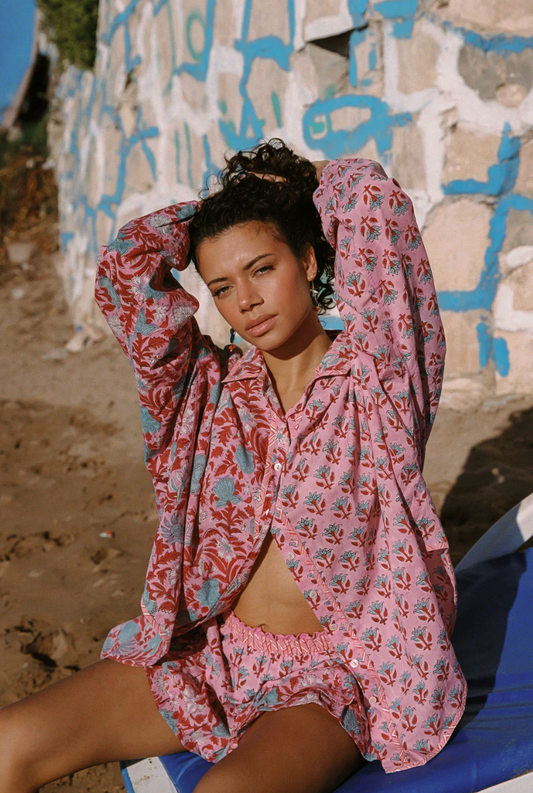 KAMALA BLOCK PRINT CHALM SHIRT-PINK