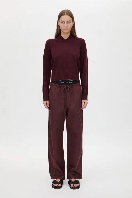 DIA ELASTIC DETAIL PANT - BURGUNDY