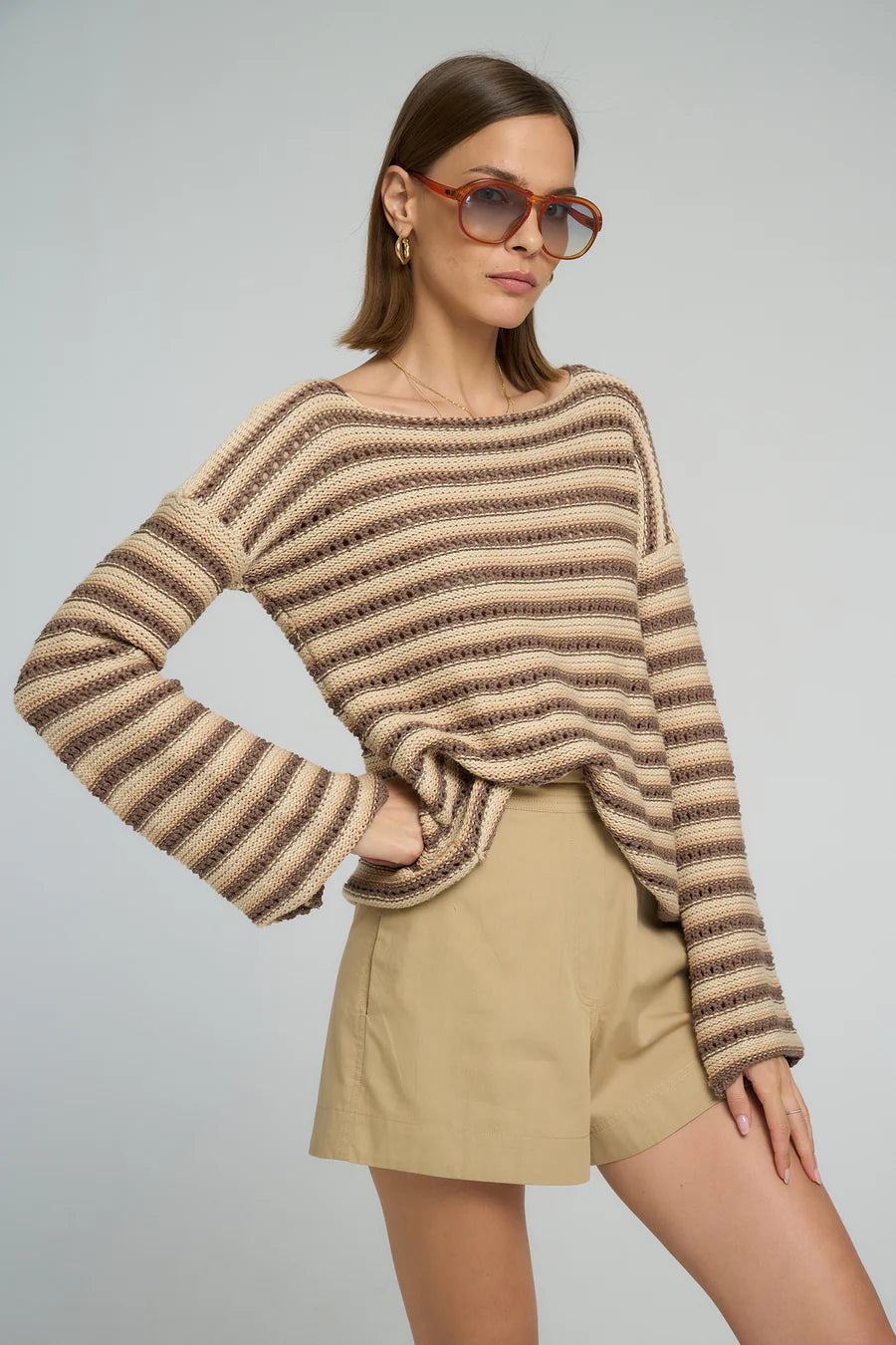 COLLECTIVA STRIPE KNIT TOP - EARTH STRIPE