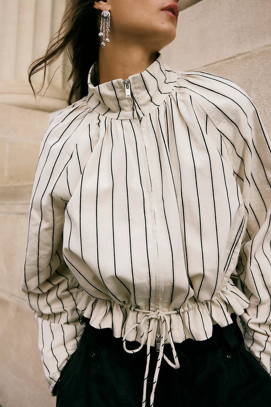DEVON BALLOON STRIPED JACKET - IVORY
