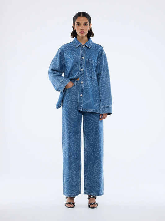 LISA DENIM SHIRT-BLUE MIXED ANIMAL