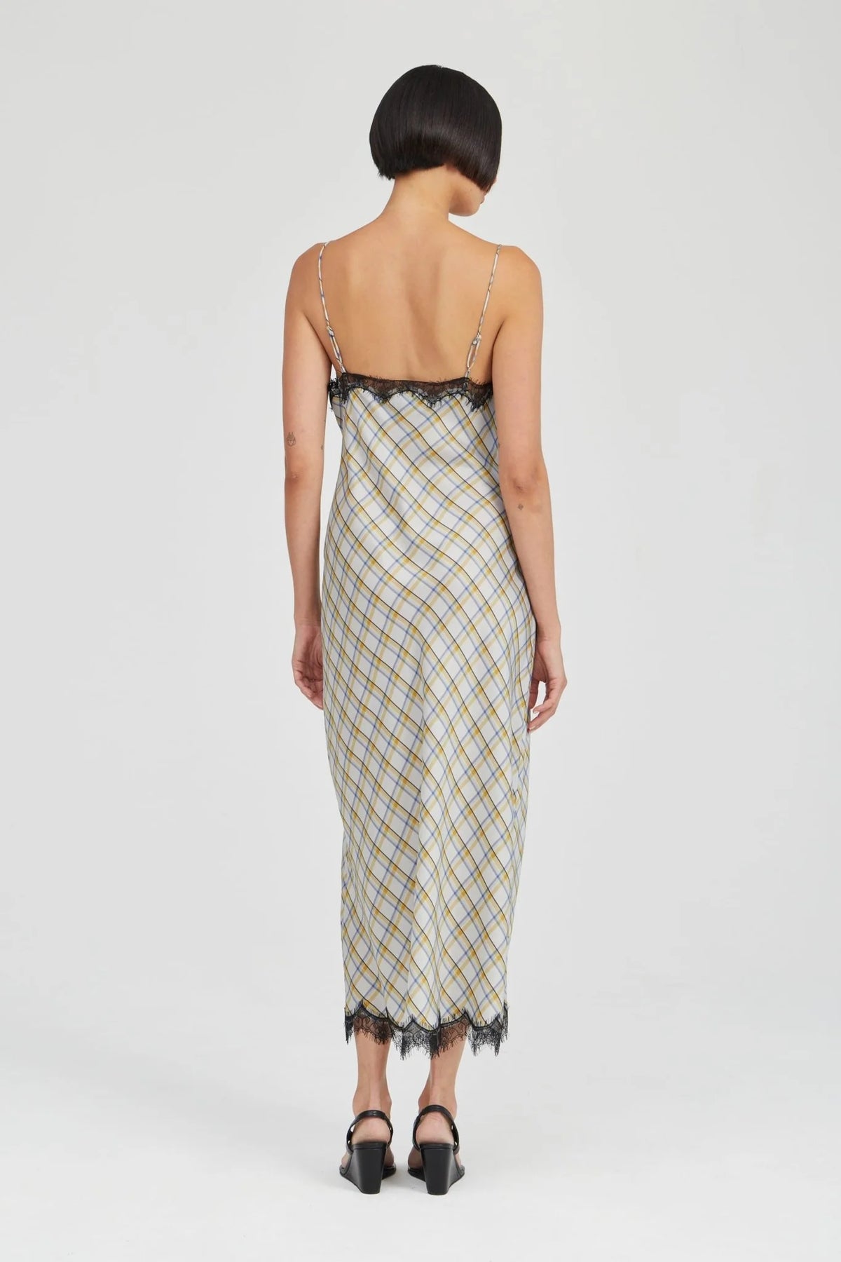 KEPT CLOSE BIAS SLIP DRESS-IN CHECK