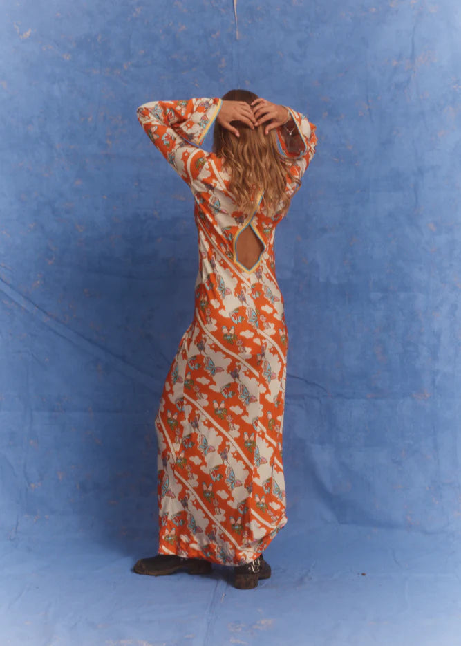 FARFALLA OLIVE DRESS - ORANGE PRINT