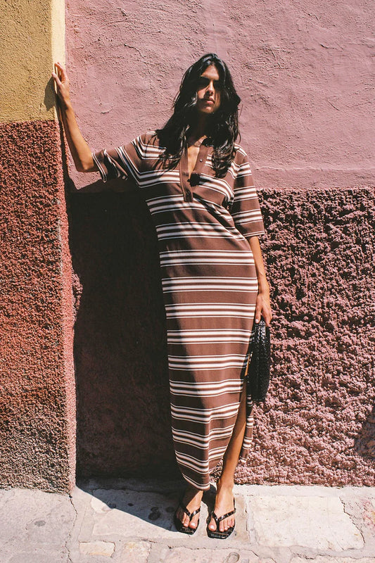 SANTIAGO POLO DRESS - OMBRE STRIPE MACRO CAROB