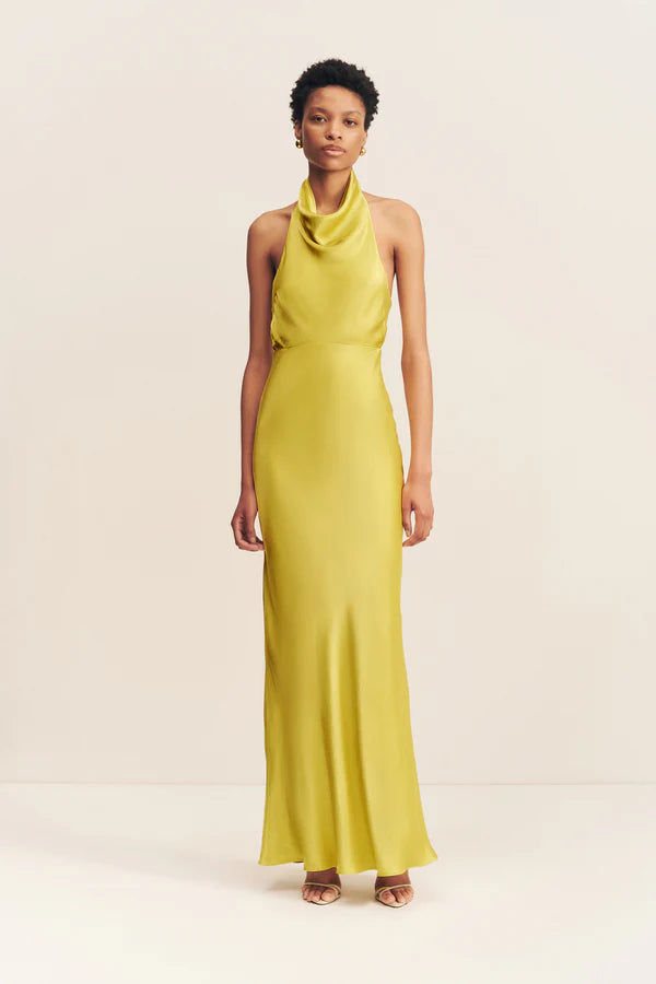 SOFIA HIGH COWL OPEN BACK MAXI DRESS - LIME