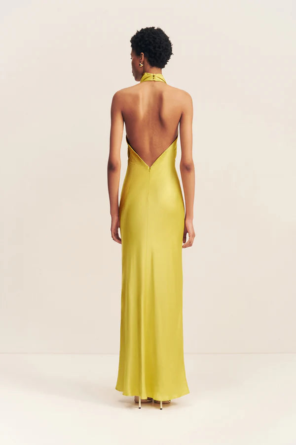 SOFIA HIGH COWL OPEN BACK MAXI DRESS - LIME