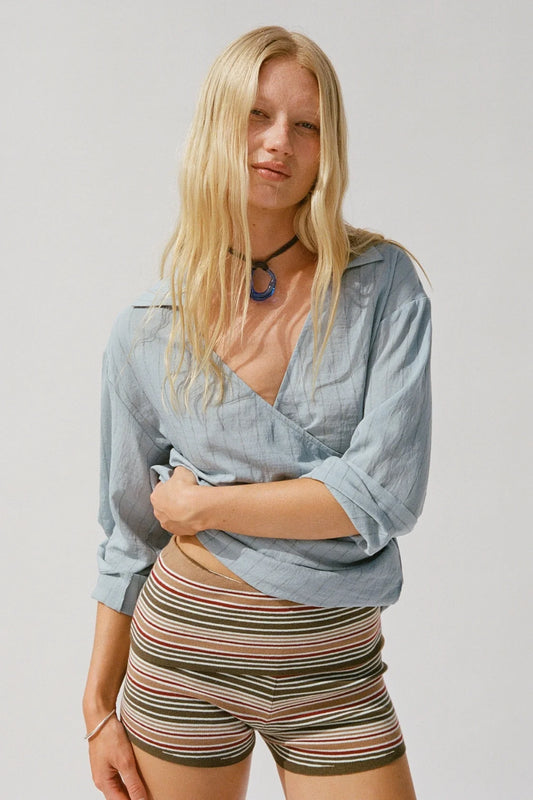 TOVE SHORT -OLIVE STRIPE