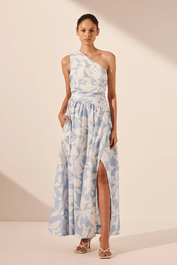 1245156 MAMOUNIA GATHERED MAXI DRESS - SKY/IVORY