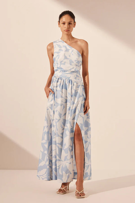 1245156 MAMOUNIA GATHERED MAXI DRESS - SKY/IVORY