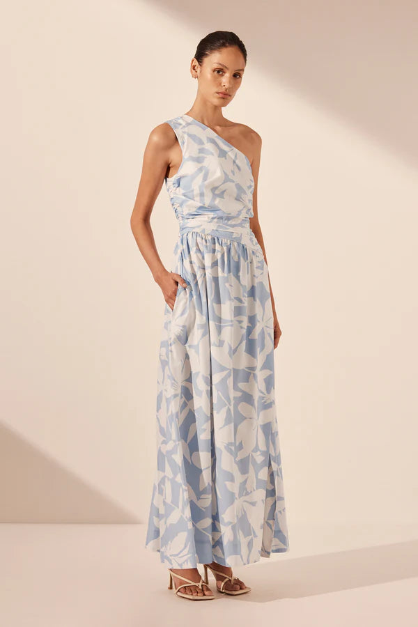 1245156 MAMOUNIA GATHERED MAXI DRESS - SKY/IVORY