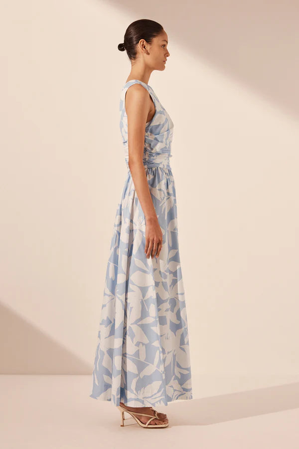 1245156 MAMOUNIA GATHERED MAXI DRESS - SKY/IVORY