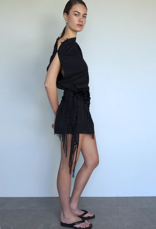 MANON ASYM SCARF MINI DRESS-BLACK