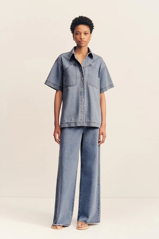1244364 STELLA SHORT SLEEVE SHIRT - MID BLUE