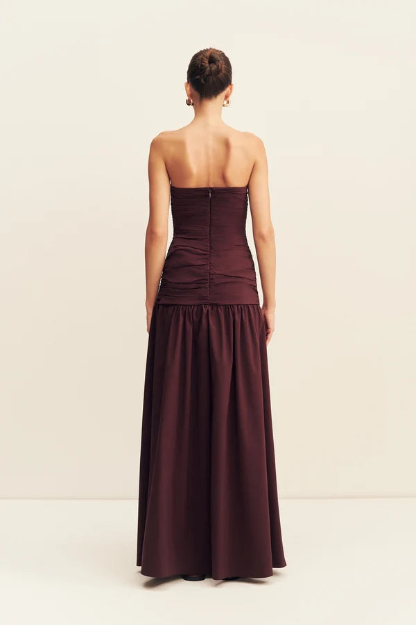 STRAPLESS RUCHED MAXI DRESS-WINE TASTING