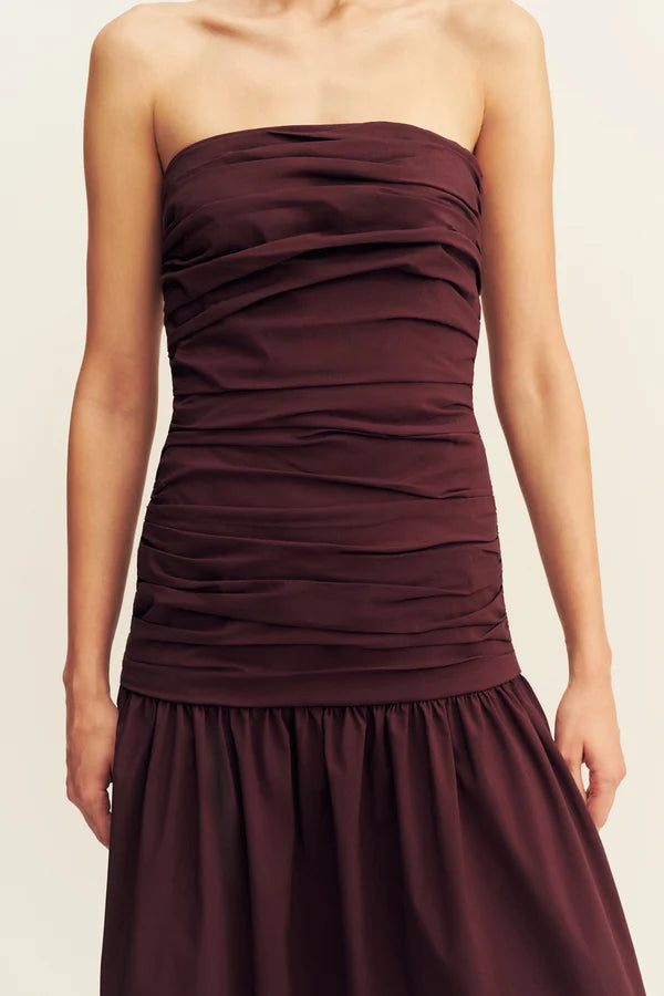 STRAPLESS RUCHED MAXI DRESS-WINE TASTING