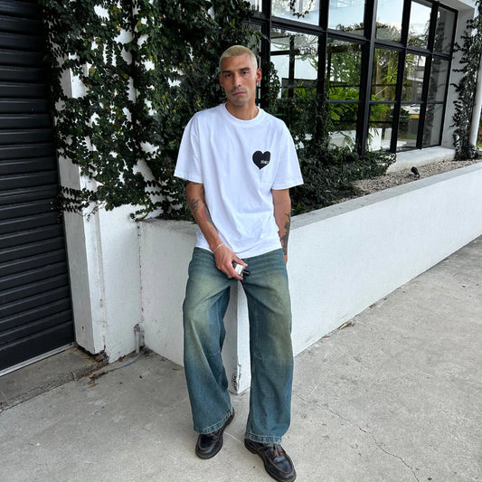 HEART TEE - WHITE W/ BLACK HEART