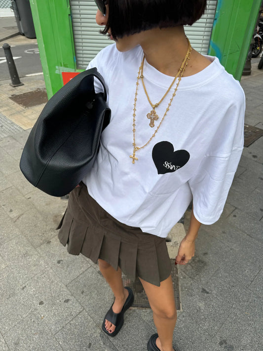 HEART TEE - WHITE W/ BLACK HEART