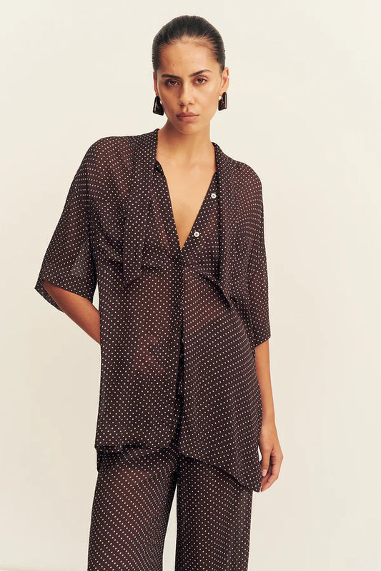 MADDOX SHORT SLEEVE NECK TIE SHIRT - RISTRETTO/SKY