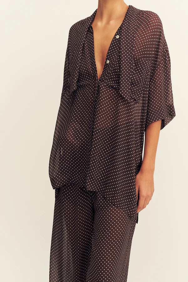 MADDOX SHORT SLEEVE NECK TIE SHIRT - RISTRETTO/SKY