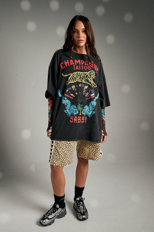 THE CHAMPAGNE TATTOO TEE - BLACK