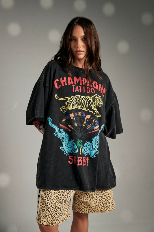 THE CHAMPAGNE TATTOO TEE - BLACK