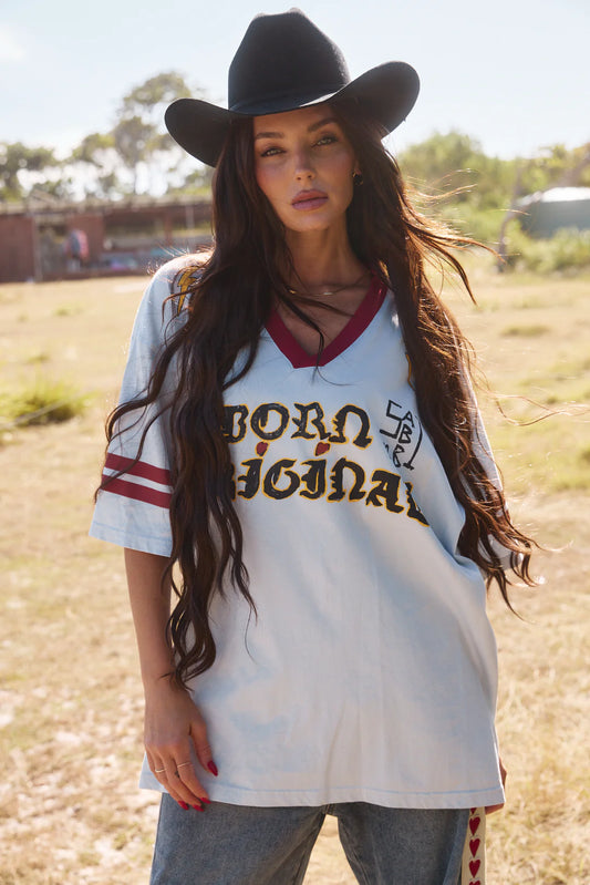 THE VERY OVERSIZED BORN ORIGINAL TEE - SKY/MAROON