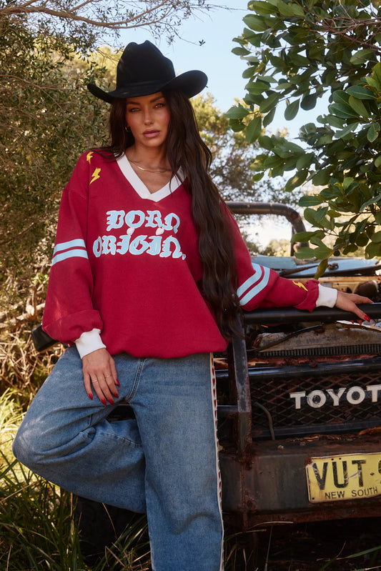 THE BORN ORIGINAL JUMPER - MAROON/SKY (VERY OVERSIZED)