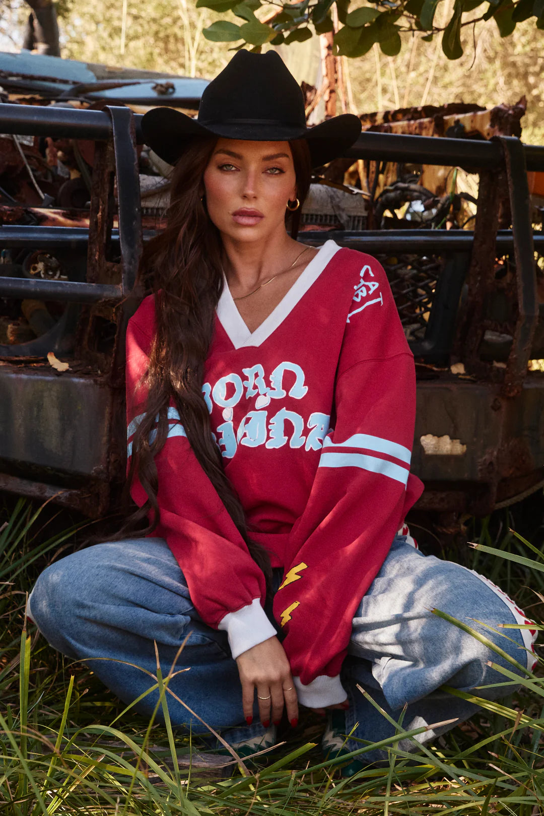 THE BORN ORIGINAL JUMPER - MAROON/SKY (VERY OVERSIZED)