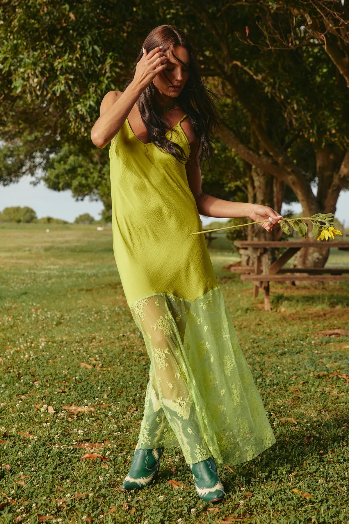 THE LACE MAXI DRESS - CHARTREUSE