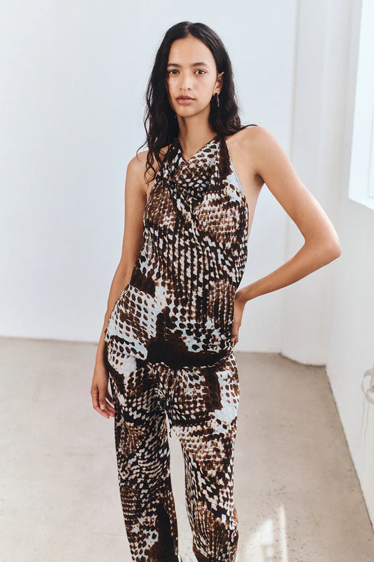 OPEN BACK COWL TOP- RISTRETTO/ARCADIAN BLUE