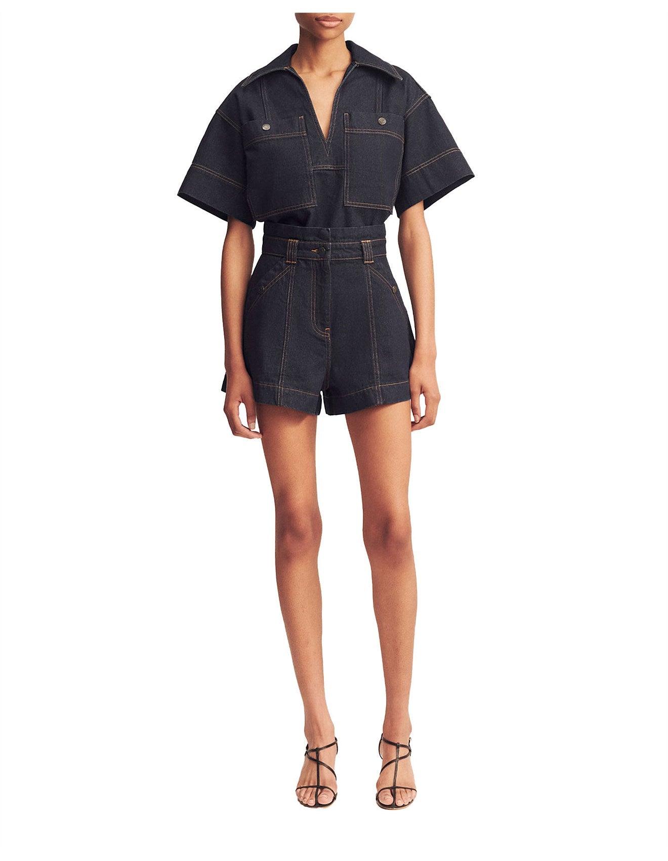 HIGH WAISTED FLARED SHORT - DEEP INDIGO