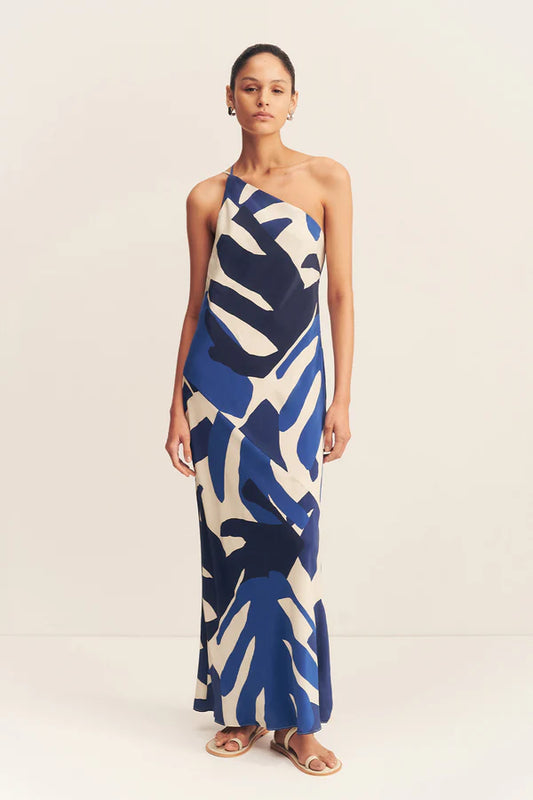 EDWARD SILK ONE SHOULDER MAXI DRESS - NAVY/MULTI