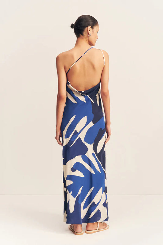 EDWARD SILK ONE SHOULDER MAXI DRESS - NAVY/MULTI