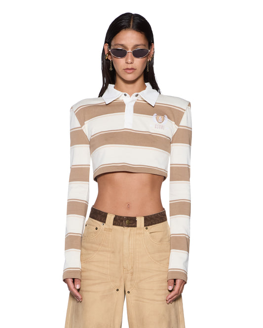 ACADEMY L/S POLO SHIRT - TAN STRIPE