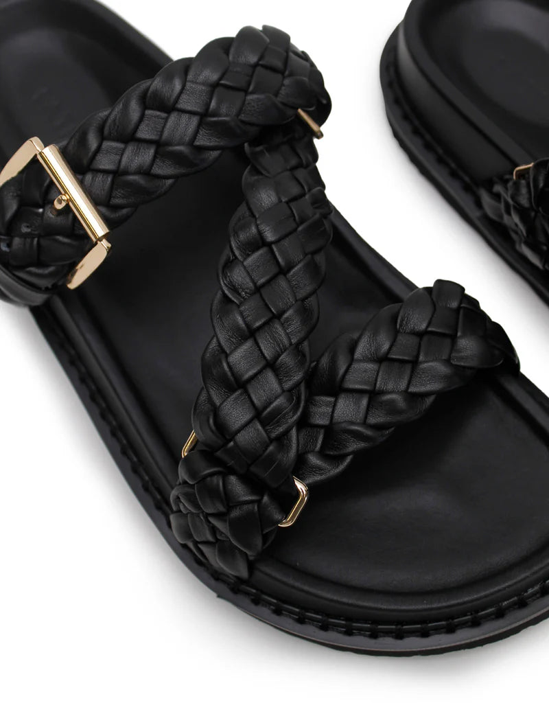 AKI BRAIDED SLIDE - BLACK/GOLD