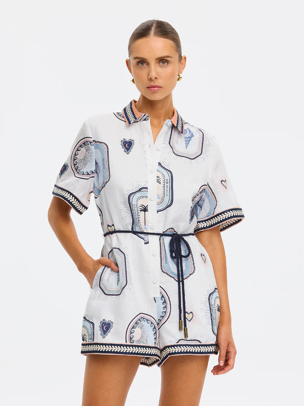 ALESSIA PLAYSUIT - CREAM/NAVY