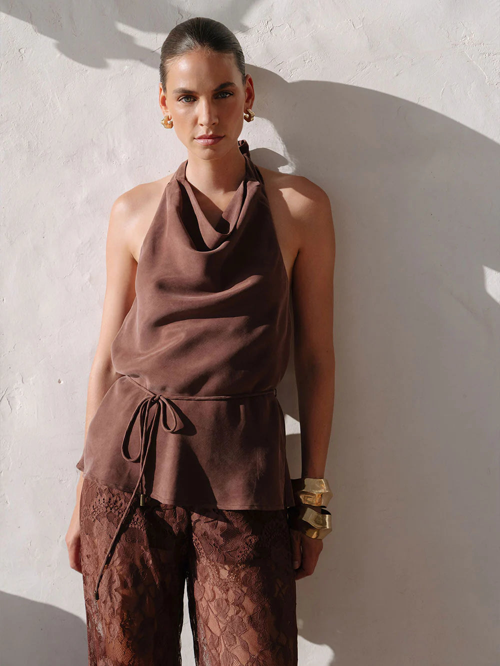 ARABELLA HALTER TOP-CHOCOLATE