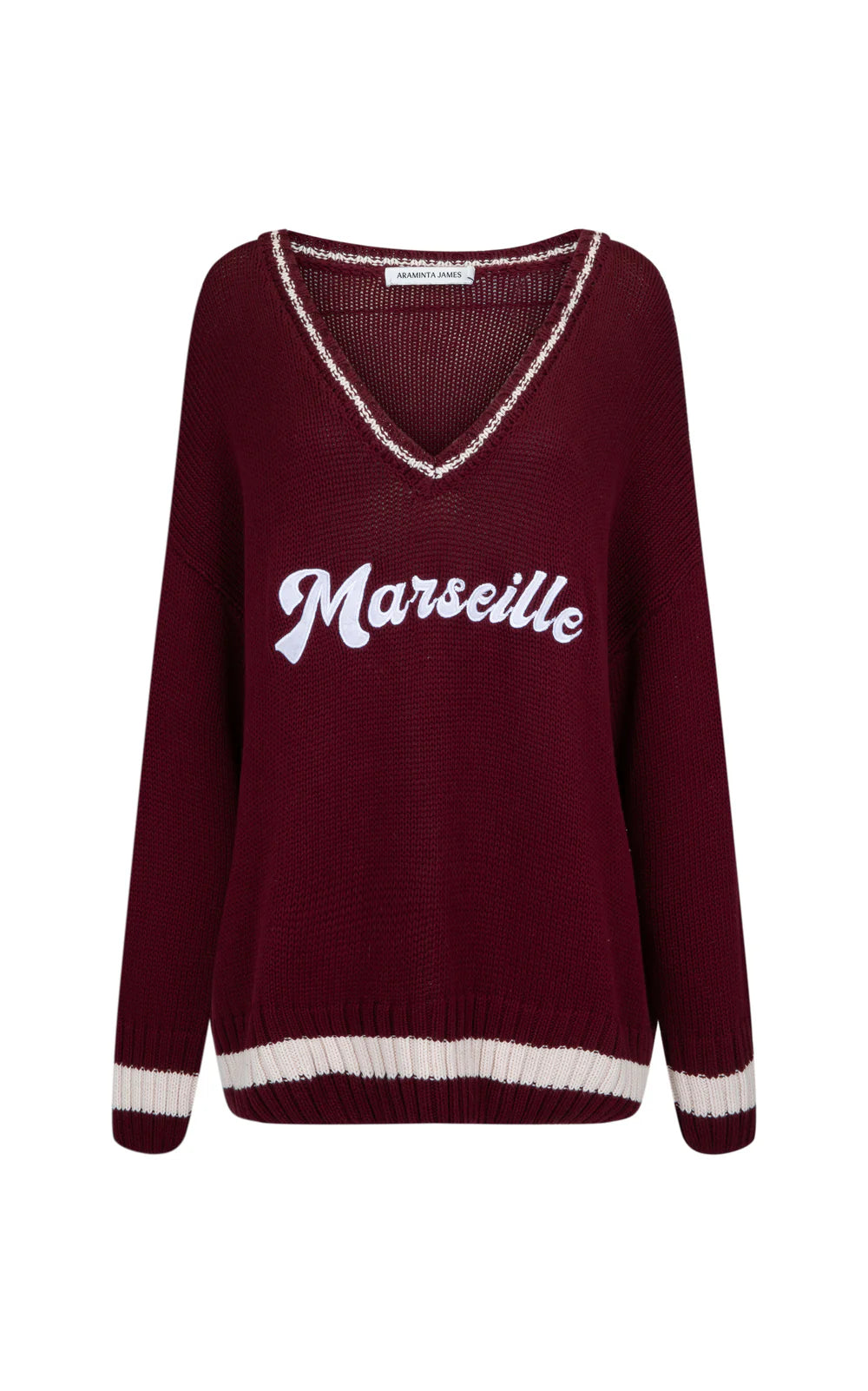 MARSEILLE KNIT V NECK SWEATER - RED WINE