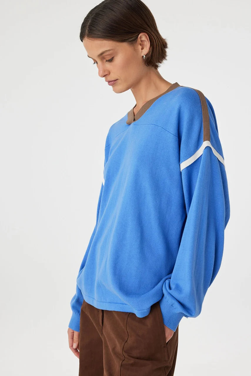 EDEN LONG SLEEVE TEE-ROYAL BLUE/ESPRESSO