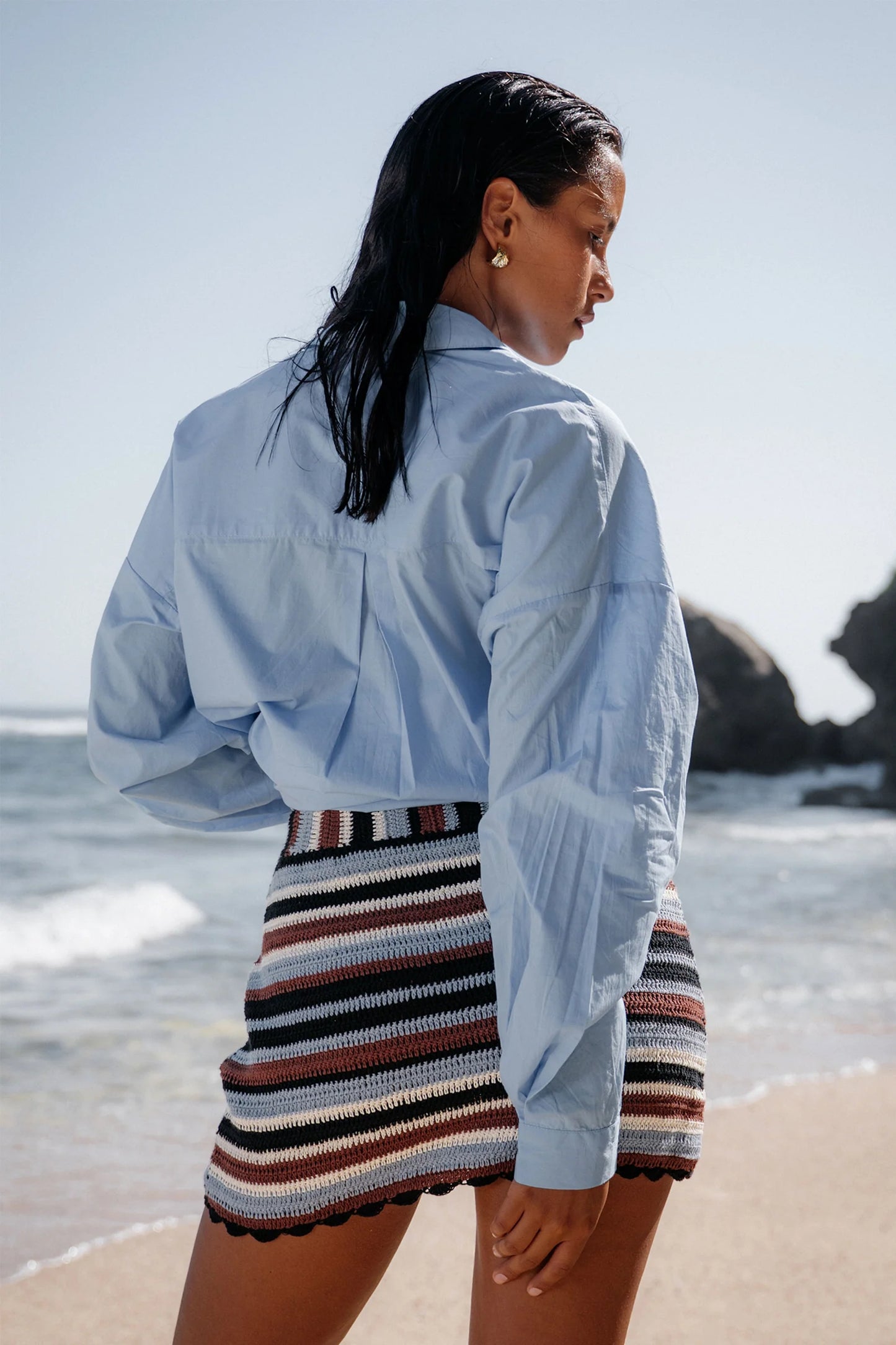 BILLIE SKIRT - BLUE/BROWN STRIPE