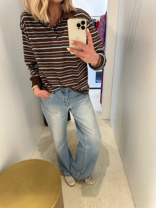 727-1 RUGBY STRIPE TOP-BLUE/BROWN