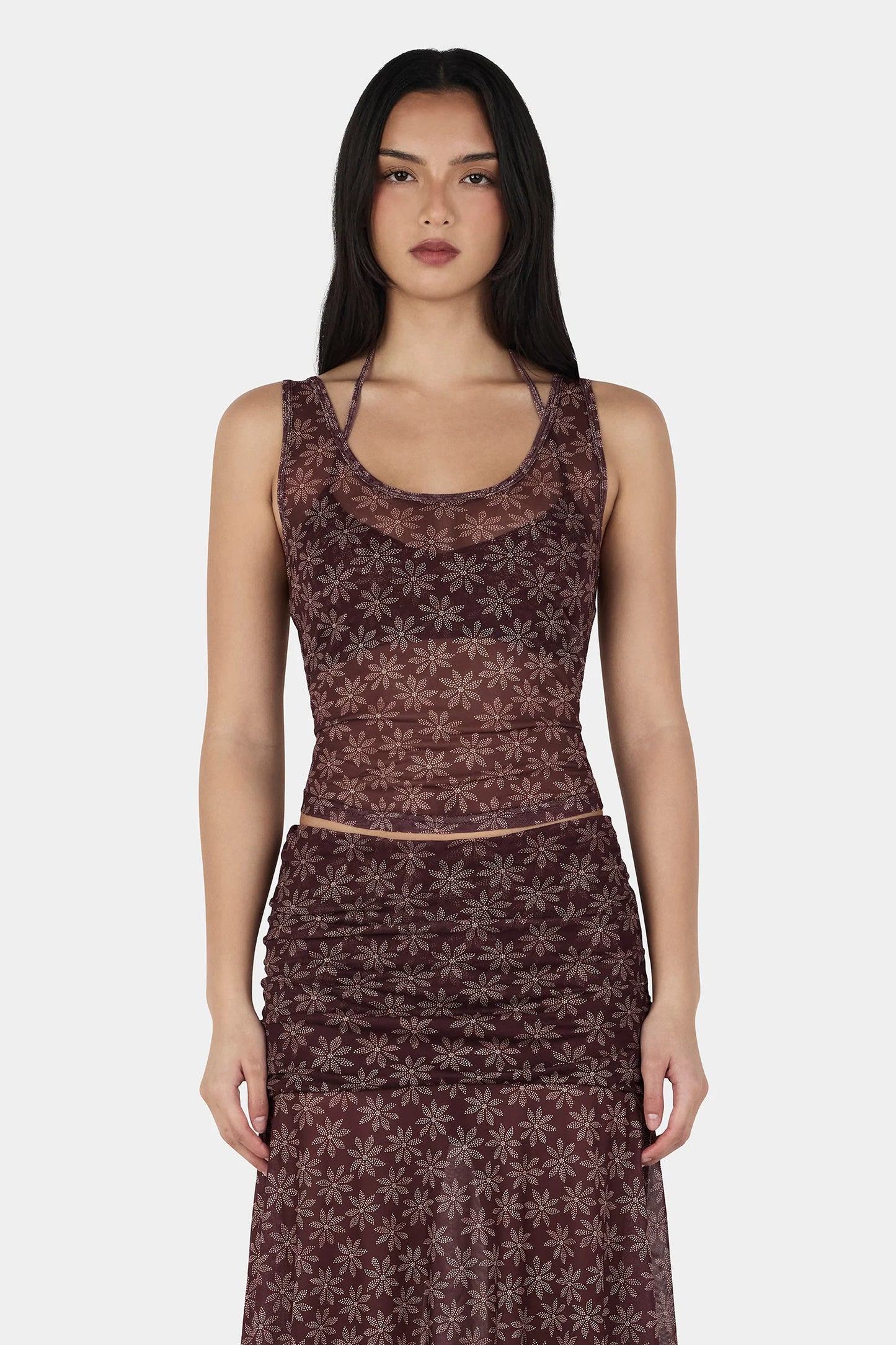 NATALIA LAYER TANK - DAISY DOT CHERRY CHOC