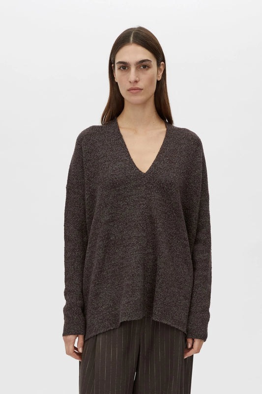 BOTTICINO DEEP V NECK SWEATER - CHOC