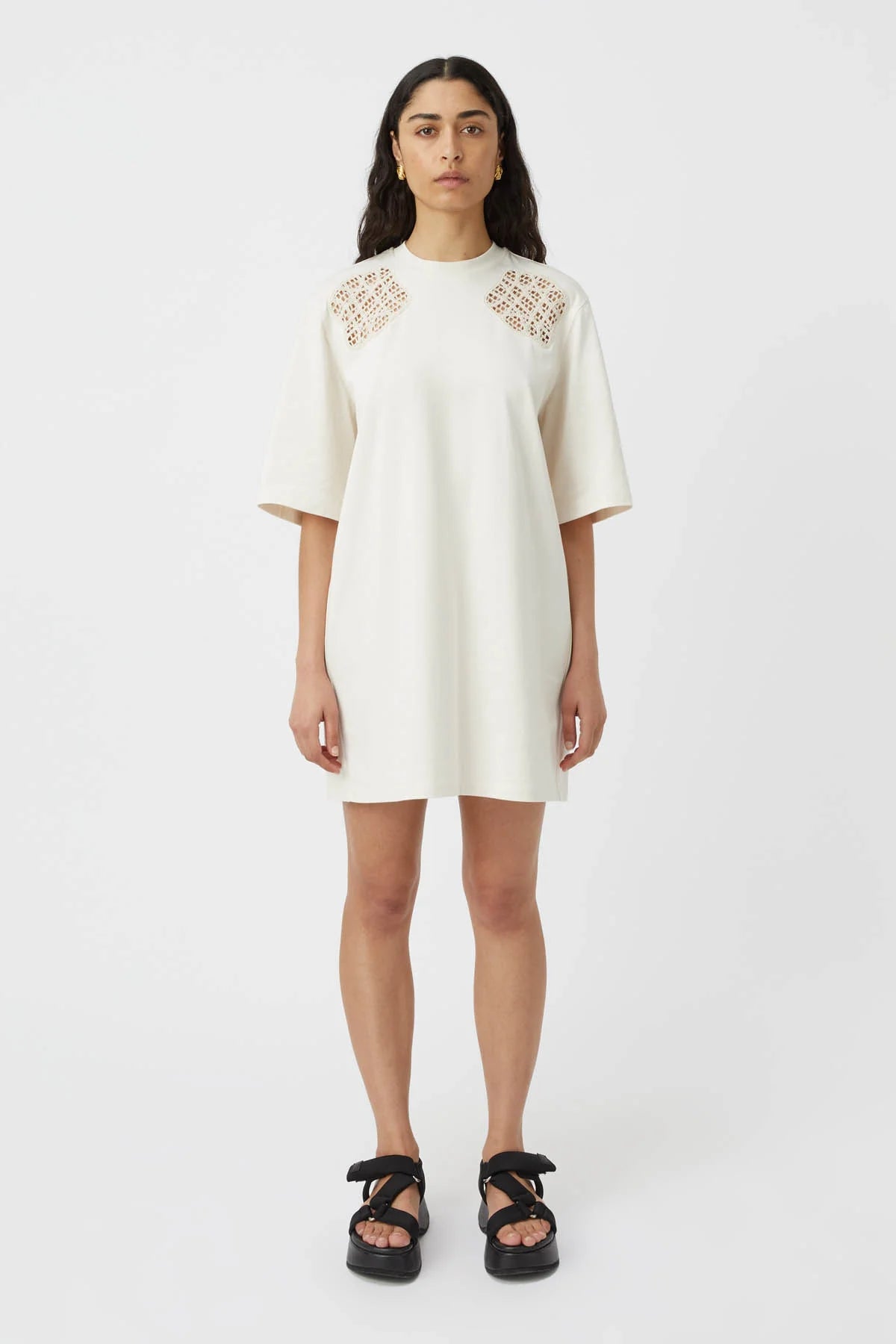 CATERINA APPLIQUE TEE DRESS - IVORY