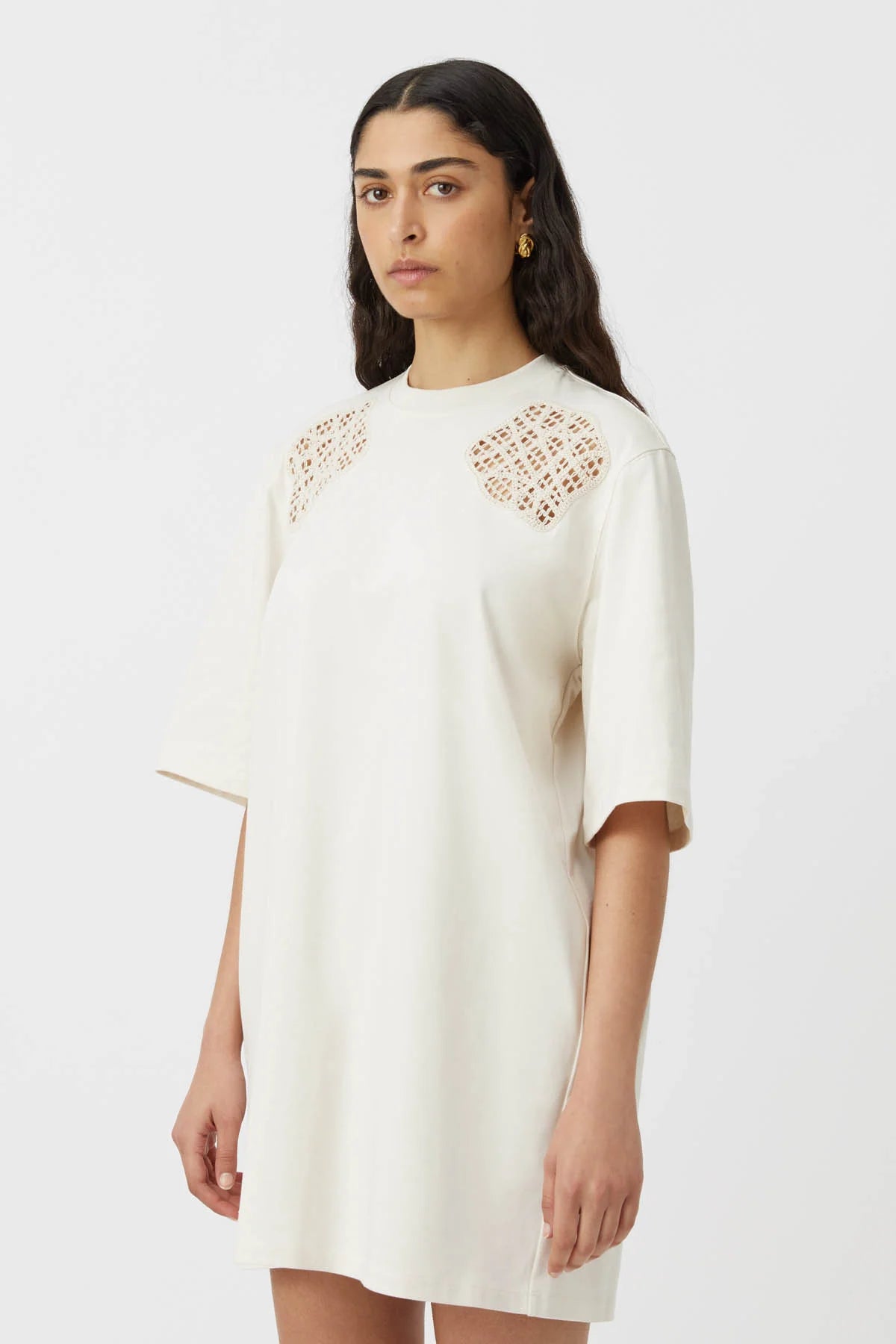 CATERINA APPLIQUE TEE DRESS - IVORY