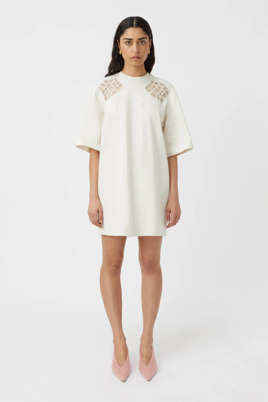 CATERINA APPLIQUE TEE DRESS - IVORY