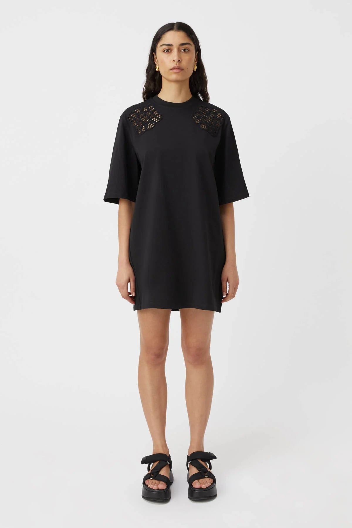 CATERINA APPLIQUE TEE DRESS - BLACK