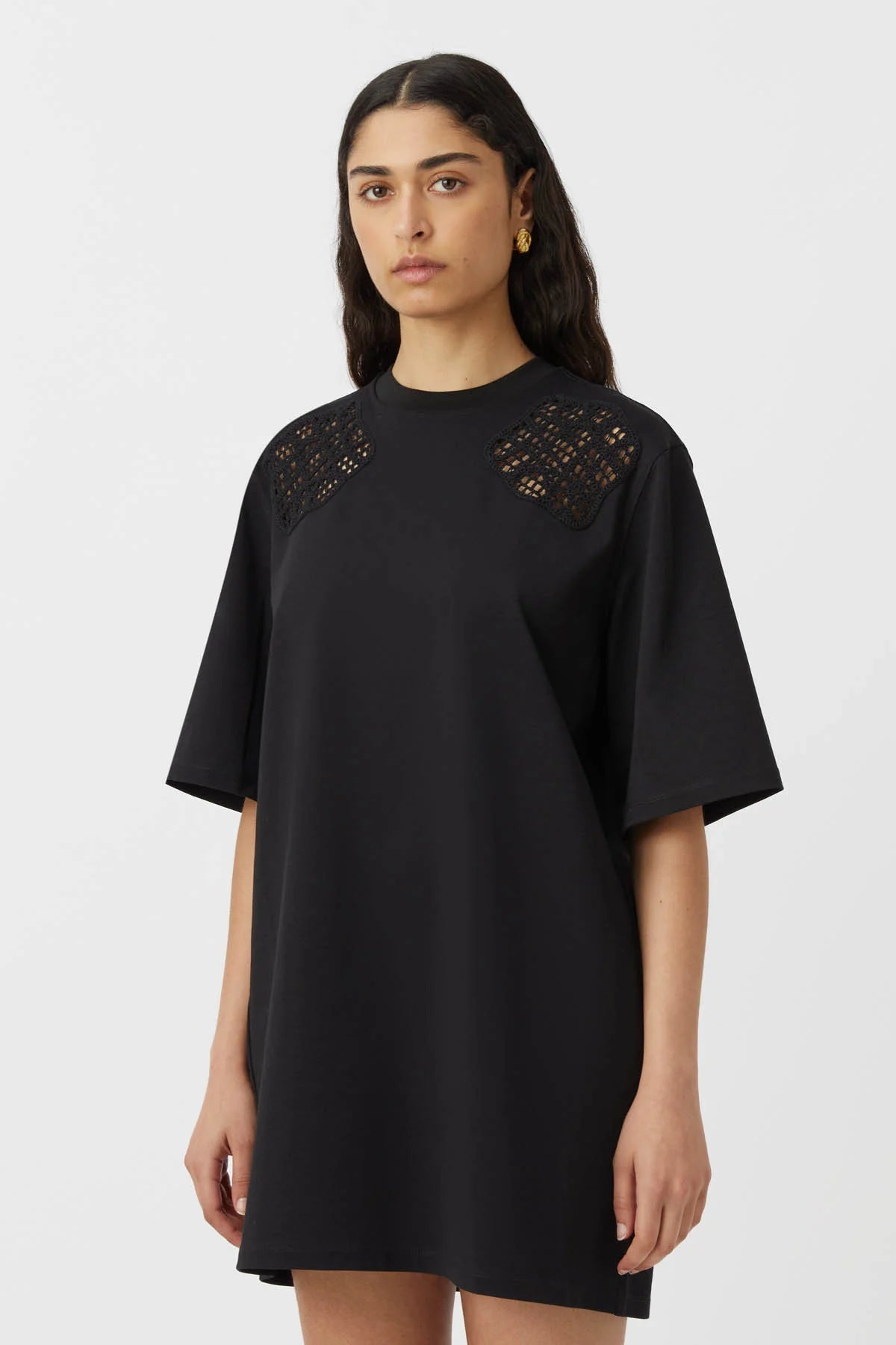 CATERINA APPLIQUE TEE DRESS - BLACK