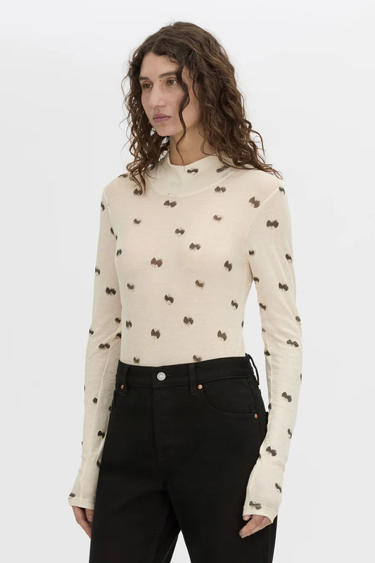 SIONA PRINTED LONG SLEEVE BODYSUIT-SOFT WHITE PRINT